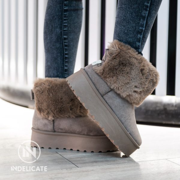 Platform Plush Boots Taupe - Image 2