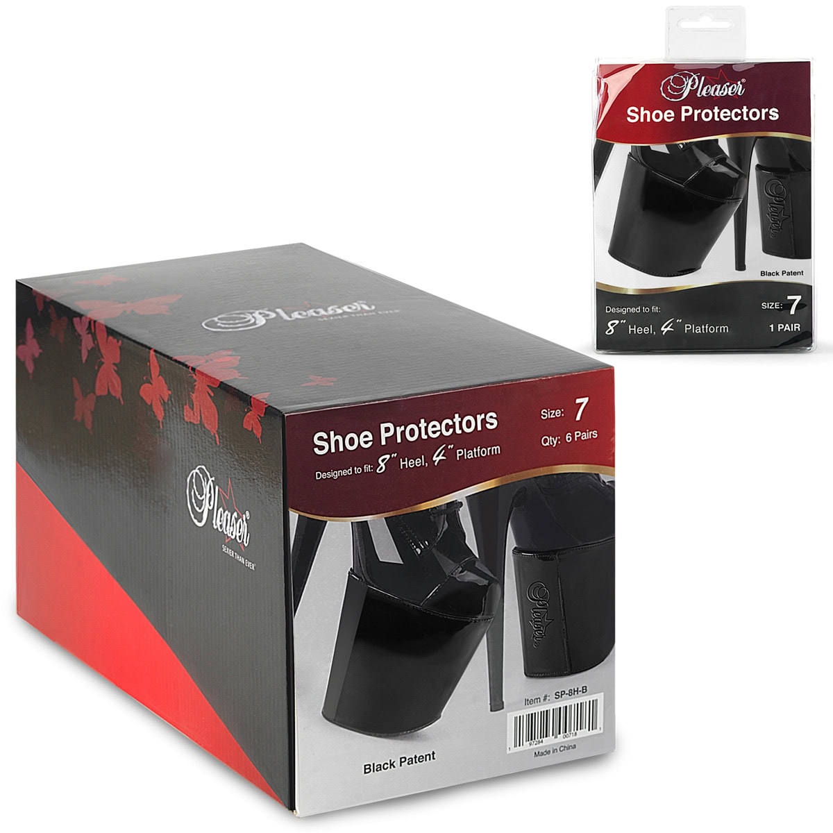 PLEASER 8 inch Shoe Protectors Patent Black