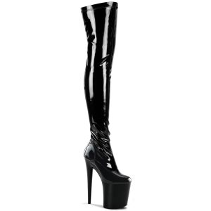 PLEASER FLAMINGO-3000 | 8 inch | Patent Black Thigh-High Platform Boots PREORDER