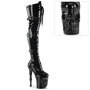 PLEASER RAPTURE-3038 | 8 inch | Patent Blakc Skull Thigh-High Platform Boots PREORDER (Copy)