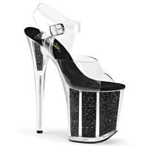 PLEASER FLAMINGO-808G | 8 inch | Black Glitter Platform Sandals